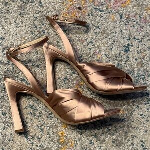 New Sam Edelman Elegant Satin Strappy Heels Sandals - Tan / Champagne 9.5